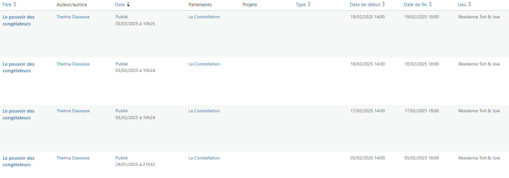 Menus: Listes des menus Menus: Listes des menus