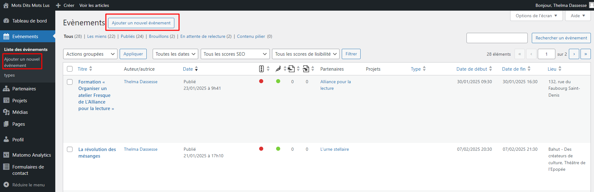 Menus: Listes des menus
