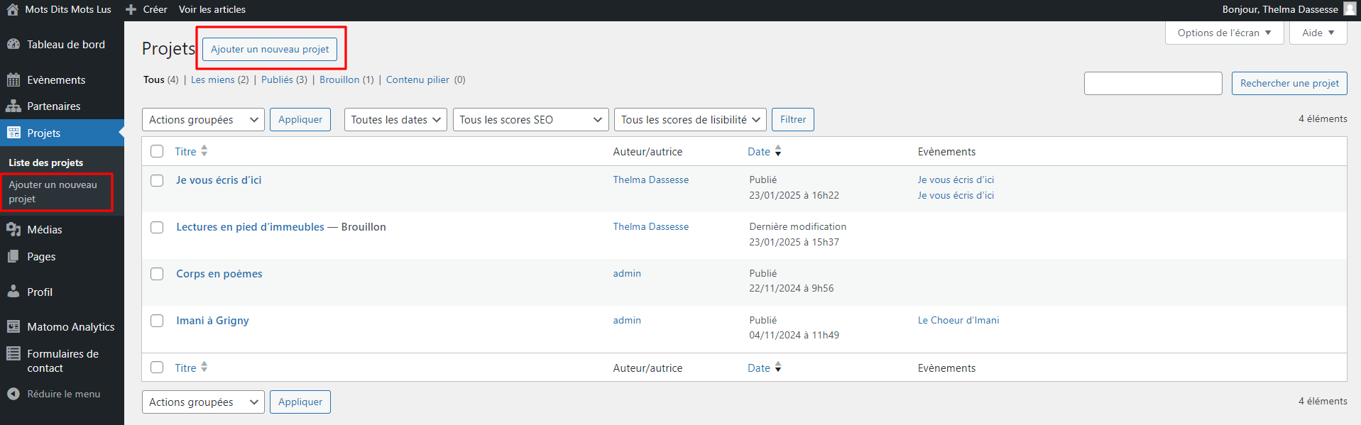 Menus: Listes des menus
